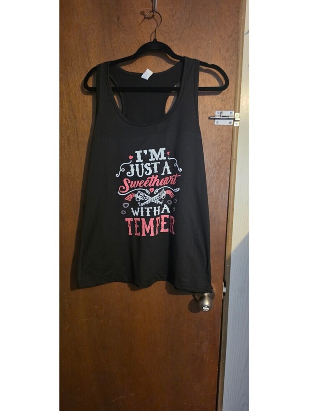 Black Racerback Tank Top with 'I'm Just a Sweetheart with a Temper' Graphic